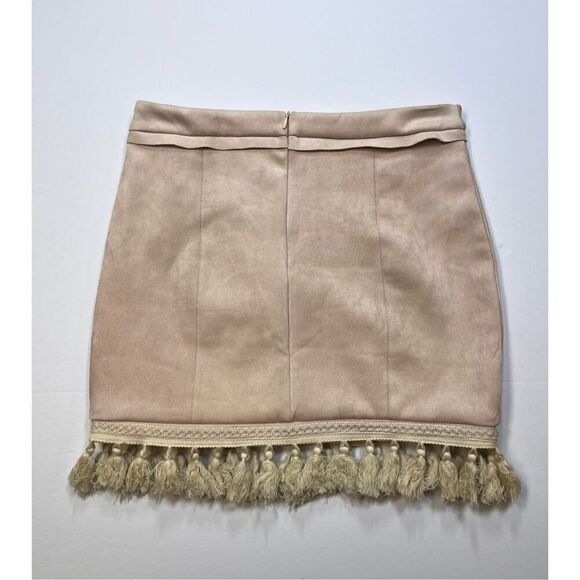 Showpo Dream Life Faux Suede Tassel Mini Skirt Beige Size AUS 12 USA Size 8 - Picture 6 of 8